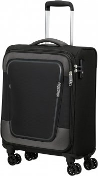 Mal ern cestovn kufr - kabinov zavazadlo Pulsonic Spinner 55/20 asphalt Black 146516-0423, AMERICAN TOURISTER